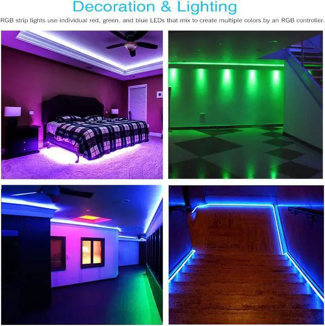 Alt view image 5 of 7 - Led Strip Lights 32.8ft Waterproof Flexible Tape Lights Color Changing 5050 RGB 300 LEDs Light Strips Kit with 44 Keys IR Remote Controller and 12V Power Supply for Home, Bedroom, Kitchen