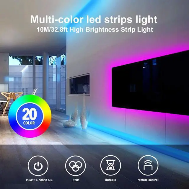 Alt view image 6 of 7 - Led Strip Lights 32.8ft Waterproof Flexible Tape Lights Color Changing 5050 RGB 300 LEDs Light Strips Kit with 44 Keys IR Remote Controller and 12V Power Supply for Home, Bedroom, Kitchen