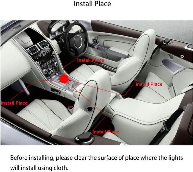Alt view image 7 of 7 - Car LED Strip Light, 4pcs 72 LED DC 12V Multicolor Music Car Interior Light LED Under Dash Lighting Kit with Sound Active Function and Wireless Remote Control, Car Charger