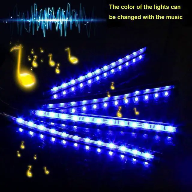 Alt view image 4 of 7 - Car LED Strip Light, 4pcs 72 LED DC 12V Multicolor Music Car Interior Light LED Under Dash Lighting Kit with Sound Active Function and Wireless Remote Control, Car Charger