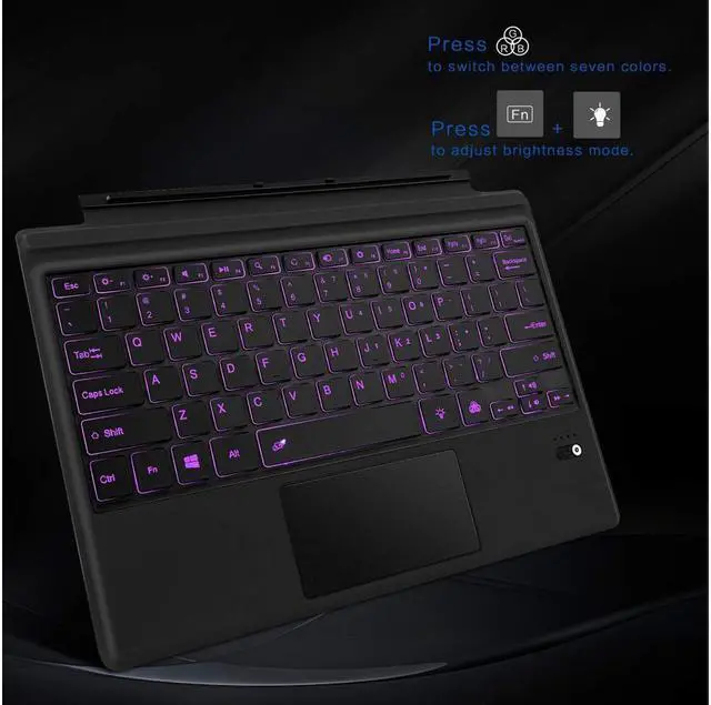 Alt view image 3 of 7 - Werleo Type Cover for Microsoft Surface Pro 7 / Surface Pro 6 / Surface Pro 5 2017 / Surface Pro 4 / Surface Pro 3 2014 Detachable Bluetooth Wireless Keyboard with Touchpad and 7-Color LED Backlit