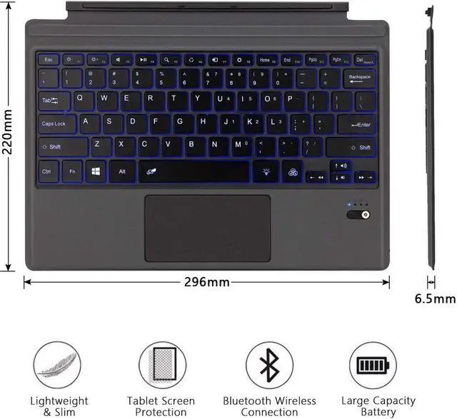 Alt view image 7 of 7 - Werleo Type Cover for Microsoft Surface Pro 7 / Surface Pro 6 / Surface Pro 5 2017 / Surface Pro 4 / Surface Pro 3 2014 Detachable Bluetooth Wireless Keyboard with Touchpad and 7-Color LED Backlit