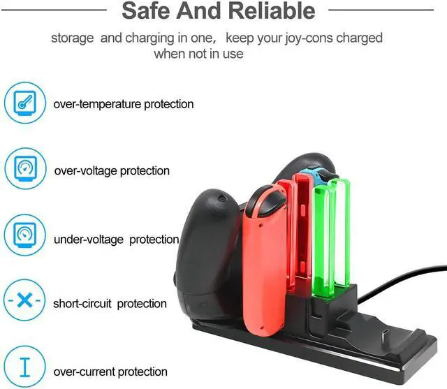 Alt view image 3 of 7 - 6 In 1 Charger Dock for Nintendo Switch Joy-Con Controllers and Pro Con,Controller Charging Dock for Nintendo Switch