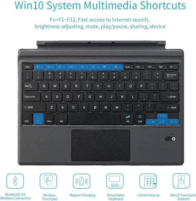 Alt view image 3 of 7 - Detachable Wireless Type Keyboard Bluetooth Trackpad Keyboard Type Cover for Microsoft Surface Pro 7 / Surface Pro 6 / Surface Pro 5 2017 / Surface Pro 4 / Surface Pro 3 2014 Keyboard Case