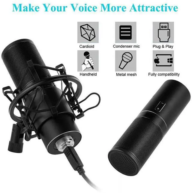 Alt view image 5 of 7 - Professional Studio Condenser Microphone Computer PC Microphone Kit with Shock Mount USB Cable for PC Studio Recording Podcasting Youtube Karaoke