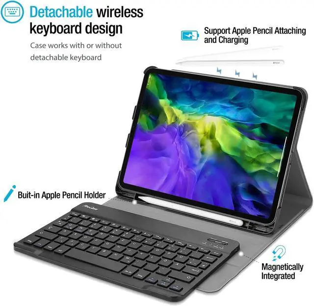 Alt view image 5 of 7 - iPad Pro 11 Keyboard Case 2020 2nd Gen & 2018 1st Gen, Slim Lightweight Smart Cover with Magnetically Detachable Wireless Keyboard for iPad Pro 11 2020 2018–Black