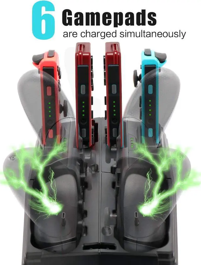 Alt view image 6 of 7 - Controller Charger for Nintendo Switch Charging Dock for Nintendo Switch 4 Joy-Cons 4 Pro Controllers and 2 Poke Ball Plus Controllers Storage Rack for Nintendo Switch Holder for 8 Switch Games