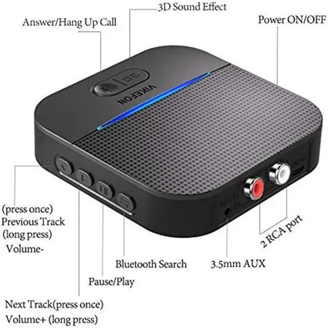 Alt view image 2 of 7 - Bluetooth 5.0 Receiver, 3D Surround aptX Low Latency HiFi Wireless Audio Adapter 20H Playtime Handsfree Call RCA AUX 3.5mm Output for Car Speaker Home Amplifier Music Streaming Stereo System, Pair 2