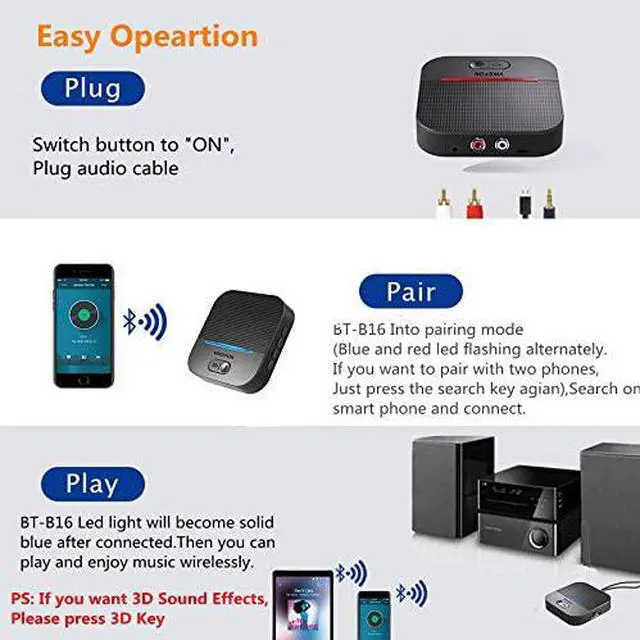 Alt view image 6 of 7 - Bluetooth 5.0 Receiver, 3D Surround aptX Low Latency HiFi Wireless Audio Adapter 20H Playtime Handsfree Call RCA AUX 3.5mm Output for Car Speaker Home Amplifier Music Streaming Stereo System, Pair 2