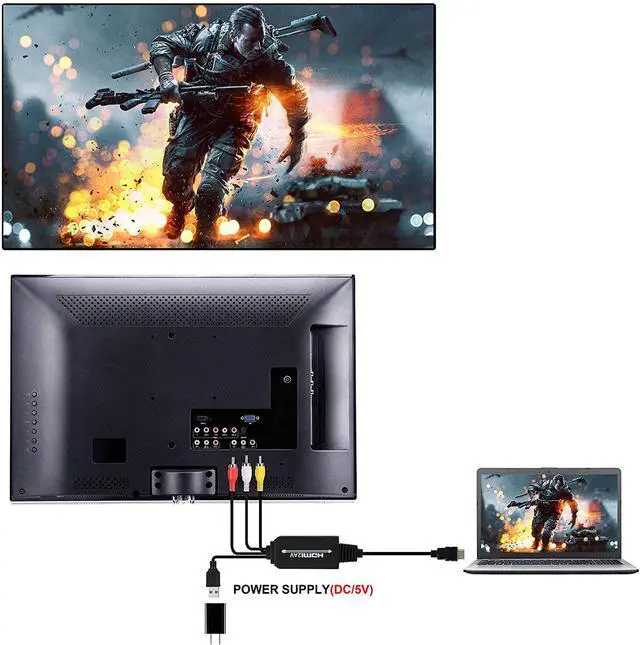 Alt view image 6 of 7 - HDMI to RCA Converter Cable Adapter HDMI to 3RCA Adapter Support 1080P HDMI to RCA Audio Video for Amazon Fire Stick, Roku, Chromecast, PC, Xbox,DVD to TV