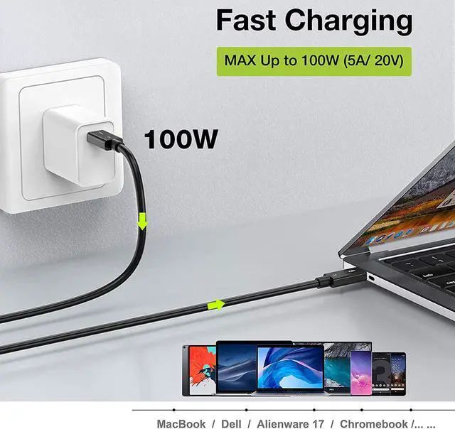 Alt view image 3 of 6 - [Certified] NEWCARE Thunderbolt 3.0 Cable (USB-C to USB-C) Supports 100W Charging / 40Gbps Data Transfer, Compatible with USB 3.1 Gen 1 and 2, MacBook, Dell, Alienware 17,Chromebook and More (2.3ft)
