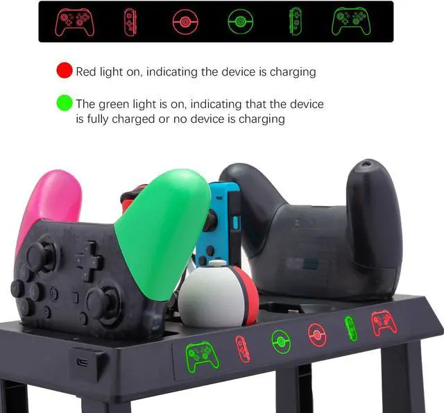 Alt view image 4 of 7 - Charging Dock for Nintendo Switch Joy Cons Pro Controllers and Poke Ball Plus Controllers Organizer for Nintendo Switch Accessories with LED Indicators