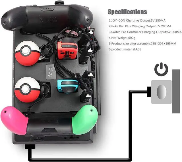 Alt view image 2 of 7 - Charging Dock for Nintendo Switch Joy Cons Pro Controllers and Poke Ball Plus Controllers Organizer for Nintendo Switch Accessories with LED Indicators