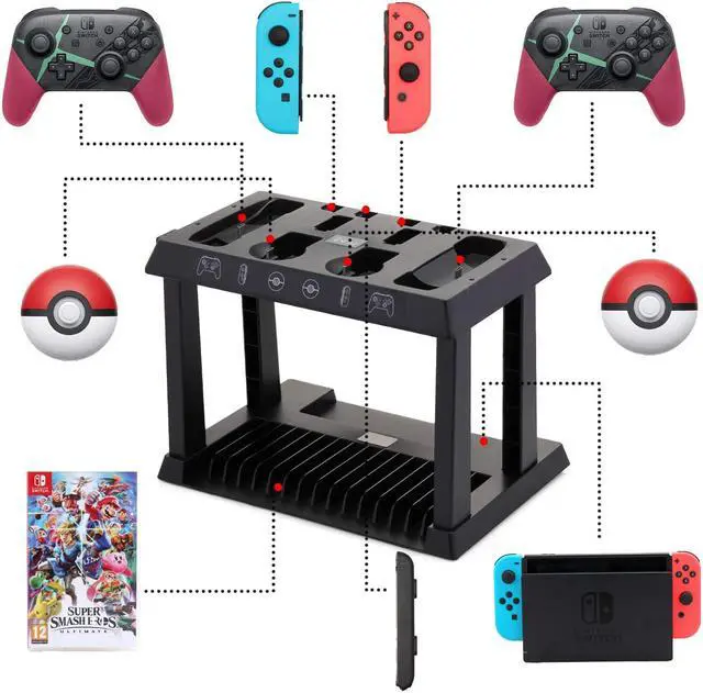 Alt view image 3 of 7 - Charging Dock for Nintendo Switch Joy Cons Pro Controllers and Poke Ball Plus Controllers Organizer for Nintendo Switch Accessories with LED Indicators