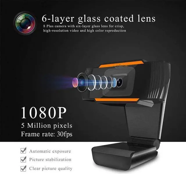 Alt view image 3 of 7 - 1080P HD Webcam with Microphone Streaming Computer Web Camera with 110-Degree Wide View Angle, USB PC Webcam for Video Calling Recording Conferencing