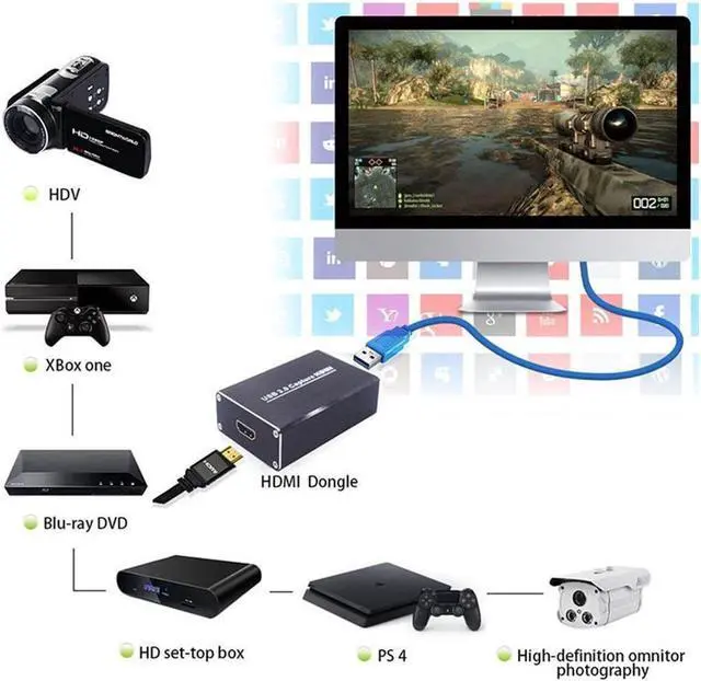 Alt view image 7 of 7 - WERLEO HDMI Capture HDMI to USB 3.0 Full HD 1080P Live Video Capture Game Capture Recording Box HDMI USB 3.0 Adapter Video and Audio Grabber for Windows Mac OS and Linus