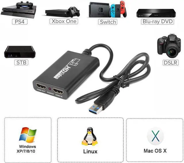 Alt view image 6 of 7 - HDMI Game Video Capture Devices Full HD USB 3.0 to HDMI Live Game Video Capture Card 1080P Recording Box HDMI in HDMI Out Adapter Video & Audio Grabber for Xbox PS4