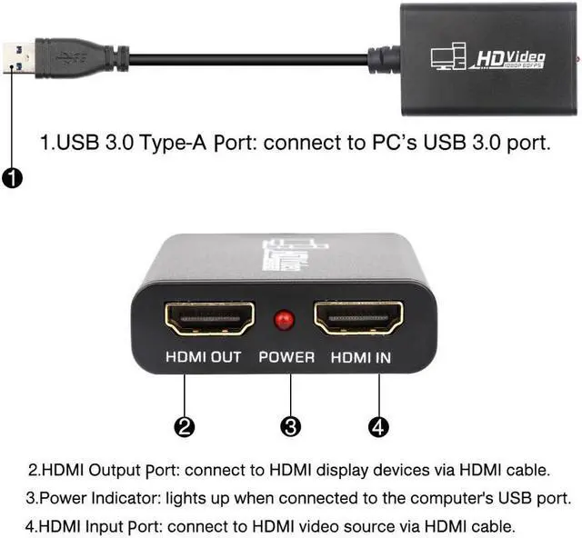 Alt view image 4 of 7 - HDMI Game Video Capture Devices Full HD USB 3.0 to HDMI Live Game Video Capture Card 1080P Recording Box HDMI in HDMI Out Adapter Video & Audio Grabber for Xbox PS4
