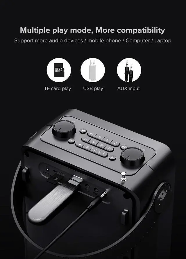 Alt view image 5 of 7 - Bluetooth Voice Amplifier 25W Portable Outdoor Bluetooth Speaker With Rechargeable Wireless Handheld Microphone Supports TWS FM AUX USB TF Card Perfect for Teaching Karaoke Live Performance Party Meet