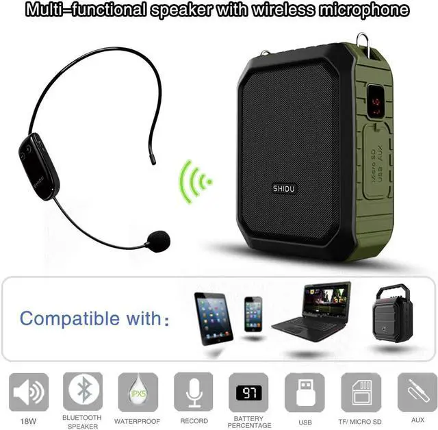 Alt view image 4 of 7 - Wireless Voice Amplifier Portable Microphone with Speaker 18W Rechargeable PA System Waterproof Personal Voice Enhancer for Teachers Outdoor Activities Meeting Yoga