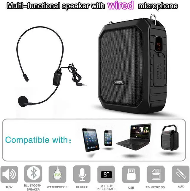 Alt view image 5 of 7 - Voice Amplifier with Headset Portable Microphone and Speaker Waterproof IPX5 Rechargeable PA System for Outdoors Water Aerobics Teaching Speech Presenting