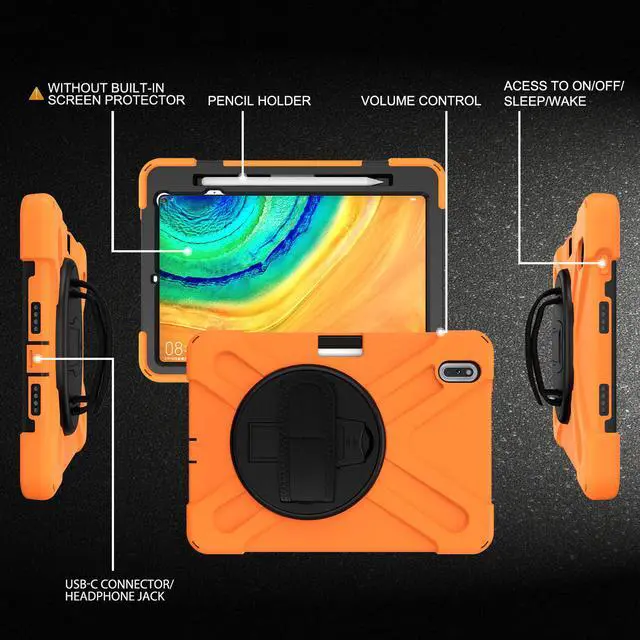Alt view image 7 of 7 - Case for Huawei MatePad Pro 10.8 Inch Tablet Heavy Duty Shockproof Rugged Protective Cover with 360 Degree Rotating Pencil Holder / Hand Strap / Shoulder Strap