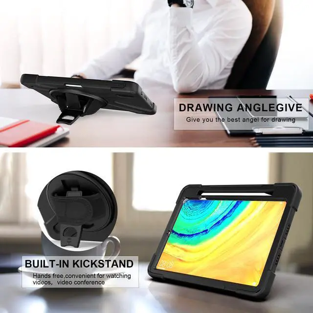 Alt view image 4 of 7 - Case for Huawei MatePad Pro 10.8 Inch Tablet Heavy Duty Shockproof Rugged Protective Cover with 360 Degree Rotating Pencil Holder / Hand Strap / Shoulder Strap