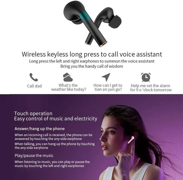 Alt view image 4 of 6 - Wireless Earbuds Bluetooth 5.0 IPX7 Waterproof Headphones with Digital Intelligence LED Display Charging Case HD Stereo Built-in Mic in-Ear Sports Earphones 80 Hrs Playtime for Running Gym Office