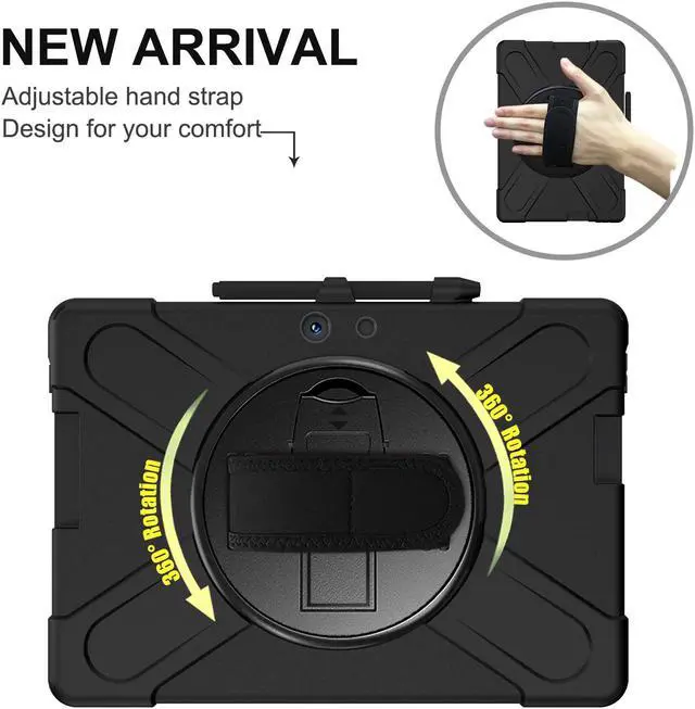 Alt view image 2 of 7 - Microsoft Surface Pro X Case Protective Rugged Cover with Pen Holder Hand Strap Rotating Kickstand and Shoulder Strap for Microsoft Surface Pro X 13 inch