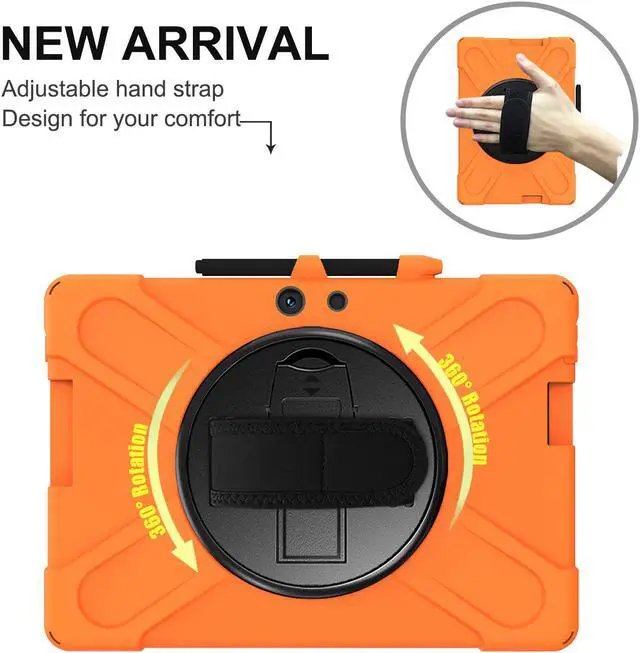 Alt view image 3 of 7 - Microsoft Surface Pro Pro X Case Protective Rugged Cover with Pen Holder Hand Strap Rotating Kickstand and Shoulder Strap for Microsoft Surface Pro X 13 inch