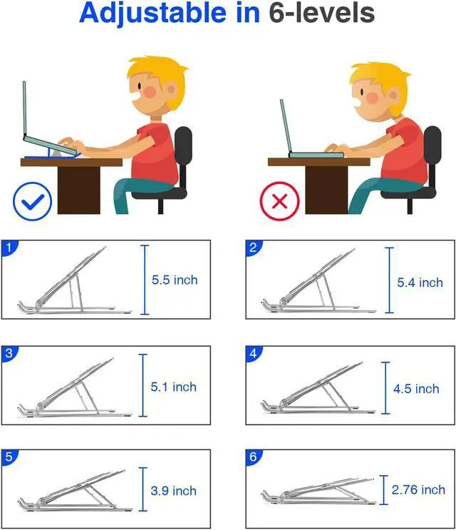 Alt view image 2 of 6 - Laptop Stand, Adjustable Aluminum Laptop Tablet Stand, Foldable Portable Desktop Holder Compatible with All Laptops (Up to 14 inch)
