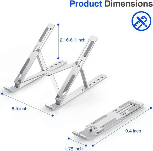 Alt view image 3 of 6 - Laptop Stand, Adjustable Aluminum Laptop Tablet Stand, Foldable Portable Desktop Holder Compatible with All Laptops (Up to 14 inch)