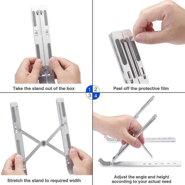 Alt view image 5 of 6 - Laptop Stand, Adjustable Aluminum Laptop Tablet Stand, Foldable Portable Desktop Holder Compatible with All Laptops (Up to 14 inch)