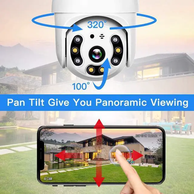 Alt view image 3 of 7 - Pan Tilt Outdoor Security Camera 1080P Home WiFi IP Camera Pan Tilt Dome Surveillance Cam Two Way Audio Motion Detection Night Vision Onvif Waterproof CCTV Camera Support Max 128G SD (Not Included)