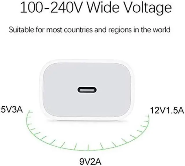 Alt view image 2 of 7 - USB C Power Adapter 18W PD Quick Wall Charger with 6.6 Ft USB-C to C Cable for iPad Pro 11" / 12.9" New Google Pixle 3 3LX Samsung Galaxy S10 S9 S8 White