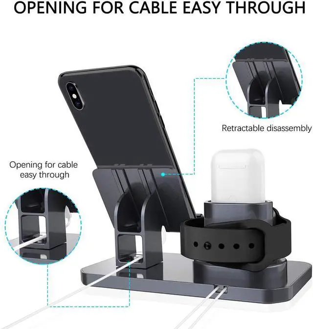 Alt view image 6 of 7 - 3 in 1 Charging Stand Compatible with iWatch Series 5 4 3 1 / AirPods and iPhone 11/11 Pro/11 Pro Max/X/XS/XS Max/XR/8/8Plus/7/7 Plus/6S /6S Plus