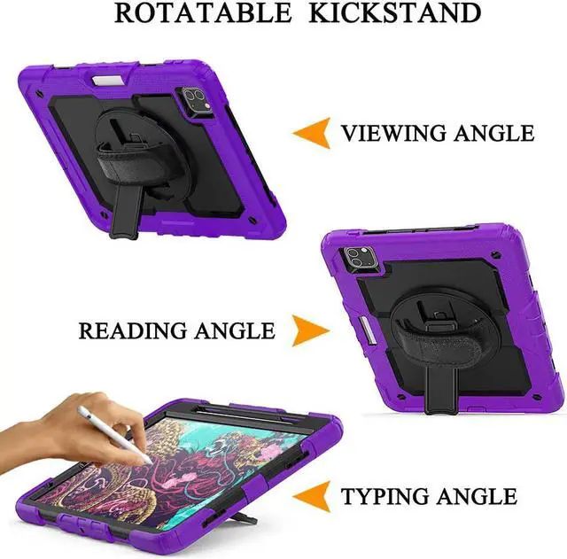 Alt view image 3 of 7 - iPad Pro 12.9 Case 2020 [Support Apple Pencil Wireless Attaching and Charging] Heavy Duty Shockproof Rugged Protective Cover with Hand / Shoulder Strap for iPad Pro 12.9 inch 2020 4th Generation
