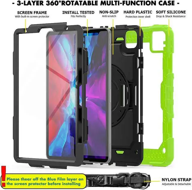 Alt view image 4 of 7 - iPad Pro 12.9 Case 2020 [Support Apple Pencil Wireless Attaching and Charging] Heavy Duty Shockproof Rugged Protective Cover with Hand / Shoulder Strap for iPad Pro 12.9 inch 2020 4th Generation