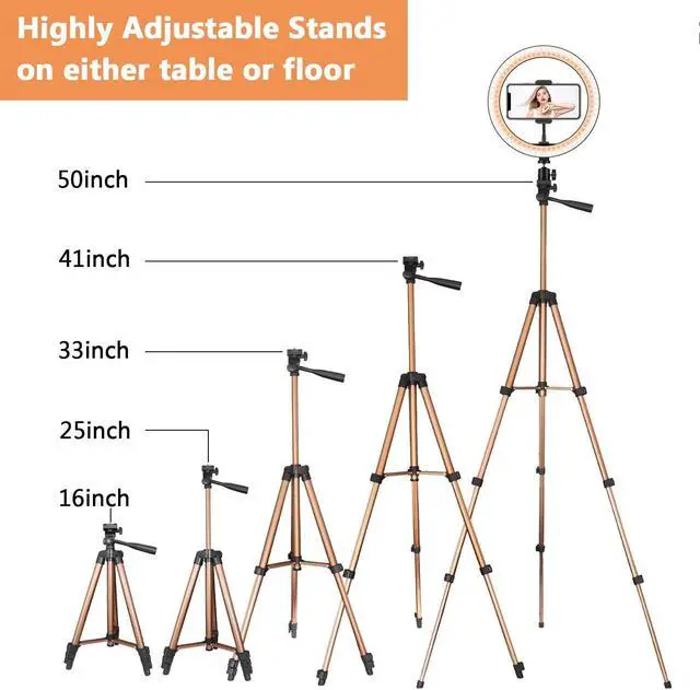 Alt view image 4 of 7 - 10" Selfie Ring Light with 50" Tripod Stand & Phone Holder for Makeup Live Stream, LED Camera Ring Light with Remote Shutter for Photography and YouTube Video, Compatible with iPhone & Android