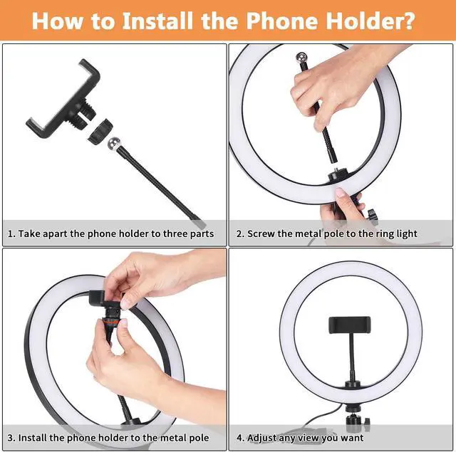 Alt view image 2 of 7 - 10" Selfie Ring Light with 50" Tripod Stand & Phone Holder for Makeup Live Stream, LED Camera Ring Light with Remote Shutter for Photography and YouTube Video, Compatible with iPhone & Android