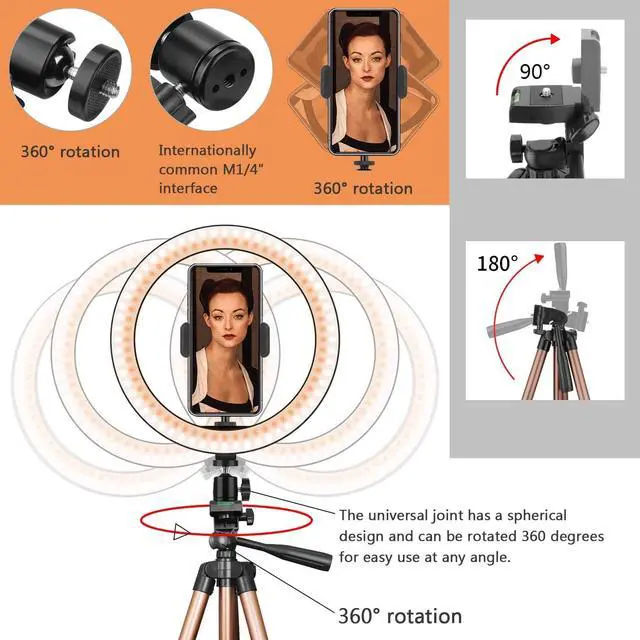 Alt view image 5 of 7 - 10" Selfie Ring Light with 50" Tripod Stand & Phone Holder for Makeup Live Stream, LED Camera Ring Light with Remote Shutter for Photography and YouTube Video, Compatible with iPhone & Android