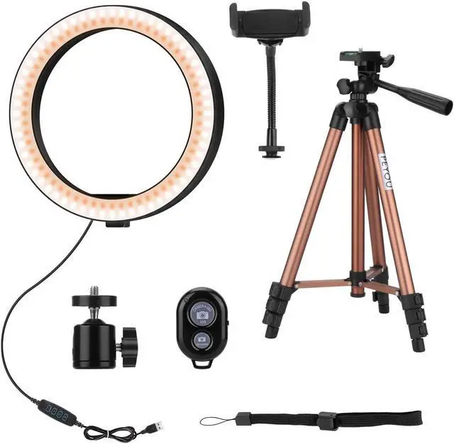 Alt view image 7 of 7 - 10" Selfie Ring Light with 50" Tripod Stand & Phone Holder for Makeup Live Stream, LED Camera Ring Light with Remote Shutter for Photography and YouTube Video, Compatible with iPhone & Android