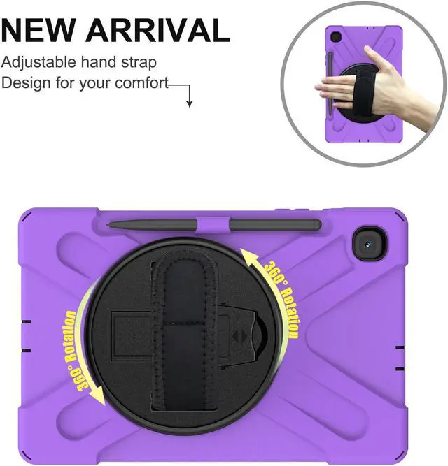 Alt view image 2 of 7 - Case for Samsung Galaxy Tab S6 Lite 10.4 inch 2020 2022 Model SM-P610 P613 P615 P619 with Pencil Holder Full-Body Heavy Duty Rotating Stand Cover with Shoulder Strap,Hand Strap