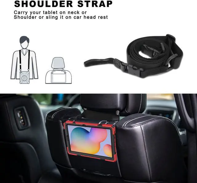 Alt view image 6 of 7 - Case for Samsung Galaxy Tab S6 Lite 10.4 inch 2020 2022 Model SM-P610 P613 P615 P619 with Pencil Holder Full-Body Heavy Duty  Rotating Stand Cover with Shoulder Strap,Hand Strap