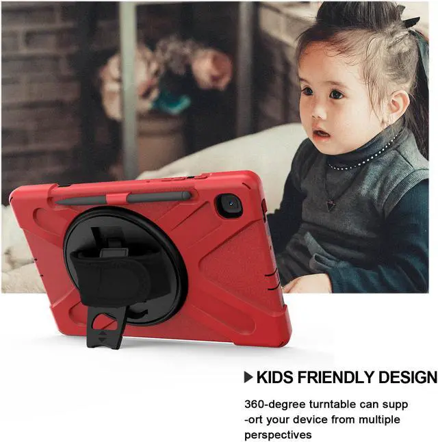 Alt view image 4 of 7 - Case for Samsung Galaxy Tab S6 Lite 10.4 inch 2020 2022 Model SM-P610 P613 P615 P619 with Pencil Holder Full-Body Heavy Duty  Rotating Stand Cover with Shoulder Strap,Hand Strap