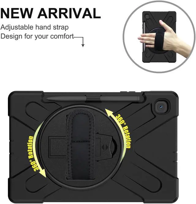 Alt view image 3 of 7 - Case for Samsung Galaxy Tab S6 Lite 10.4 inch 2020 2022 Model SM-P610 P613 P615 P619 with Pencil Holder Full-Body Heavy Duty Rotating Stand Cover with Shoulder Strap,Hand Strap