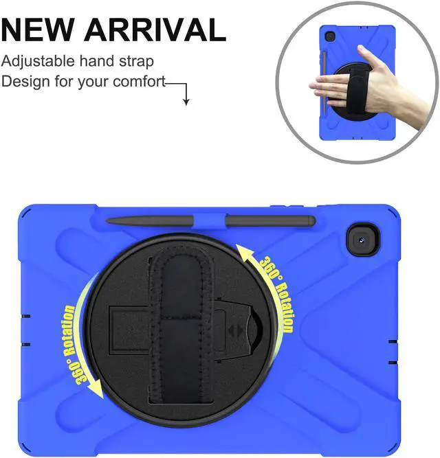 Alt view image 2 of 7 - Case for Samsung Galaxy Tab S6 Lite 10.4 inch 2020 2022 Model SM-P610 P613 P615 P619 with Pencil Holder Full-Body Heavy Duty Rotating Stand Cover with Shoulder Strap,Hand Strap