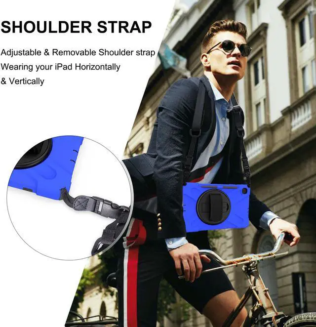 Alt view image 7 of 7 - Case for Samsung Galaxy Tab S6 Lite 10.4 inch 2020 2022 Model SM-P610 P613 P615 P619 with Pencil Holder Full-Body Heavy Duty Rotating Stand Cover with Shoulder Strap,Hand Strap