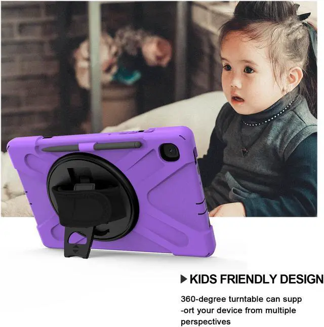 Alt view image 4 of 7 - Case for Samsung Galaxy Tab S6 Lite 10.4 inch 2020 2022 Model SM-P610 P613 P615 P619 with Pencil Holder Full-Body Heavy Duty Rotating Stand Cover with Shoulder Strap,Hand Strap