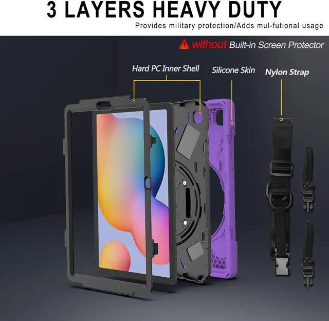 Alt view image 6 of 7 - Case for Samsung Galaxy Tab S6 Lite 10.4 inch 2020 2022 Model SM-P610 P613 P615 P619 with Pencil Holder Full-Body Heavy Duty Rotating Stand Cover with Shoulder Strap,Hand Strap